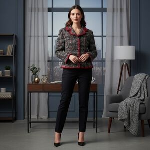 Alberto Makalo Red Plaid Vintage Tweed Blazer Size 4